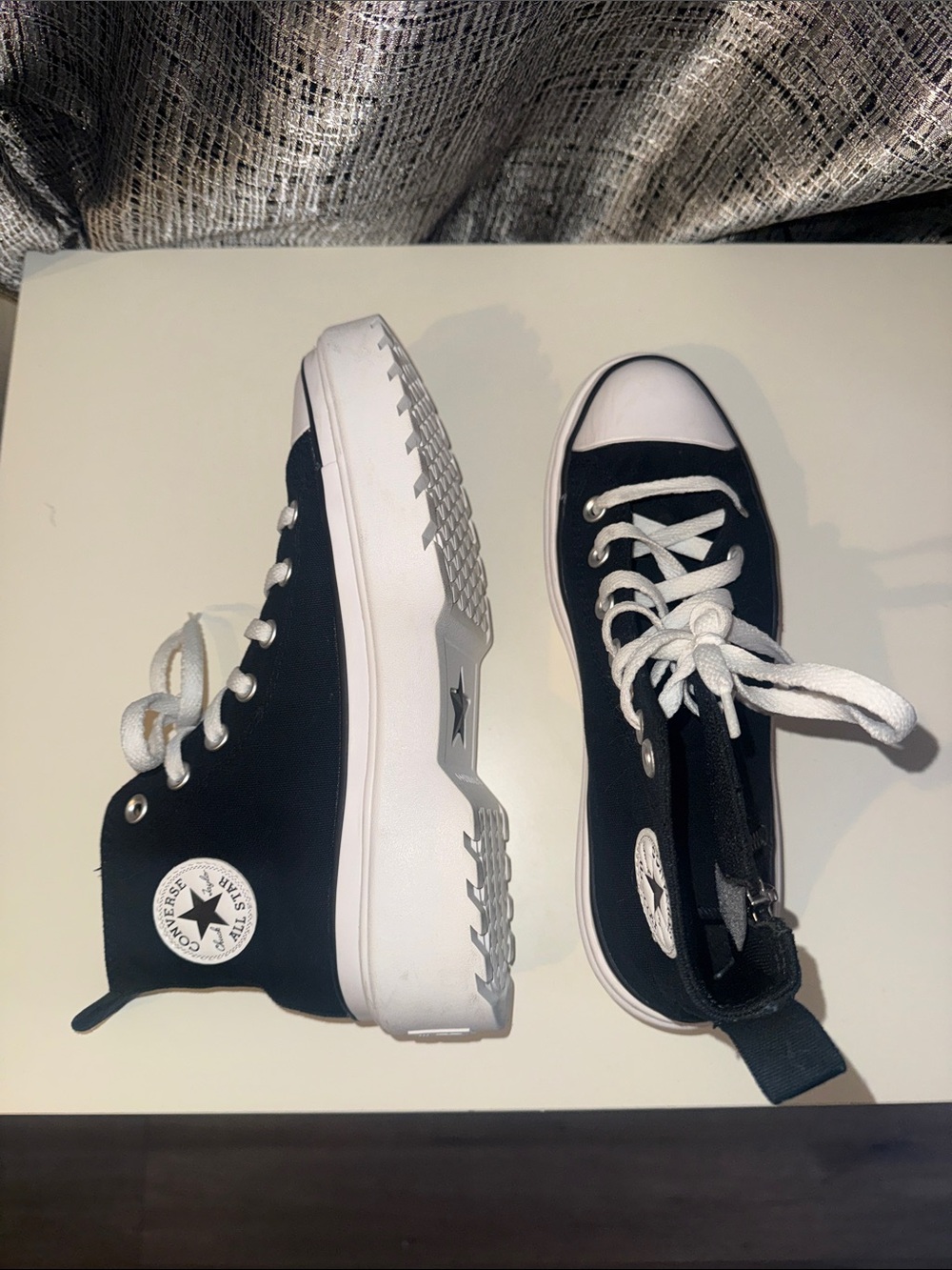 Converse Chuck Taylor All Star Lugged Black and White High-Top Platform Sneakers - Picture 4 of 12